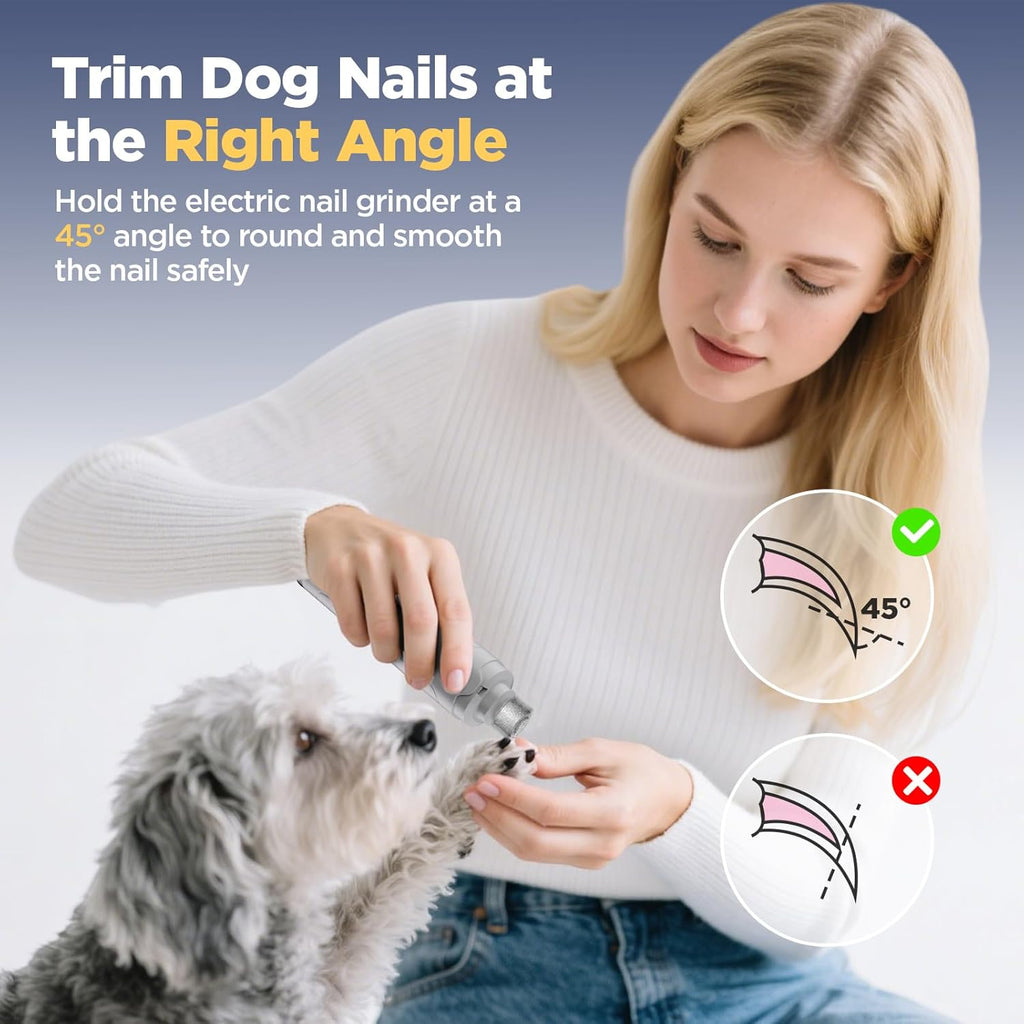 Dog Nail Grinder Upgraded - Professional 2-Speed Super Quiet and Low Vibration Electric Pet Nail Grinder with LED Lights - Painless Paws Grooming & Smoothing for Small to Large Dogs