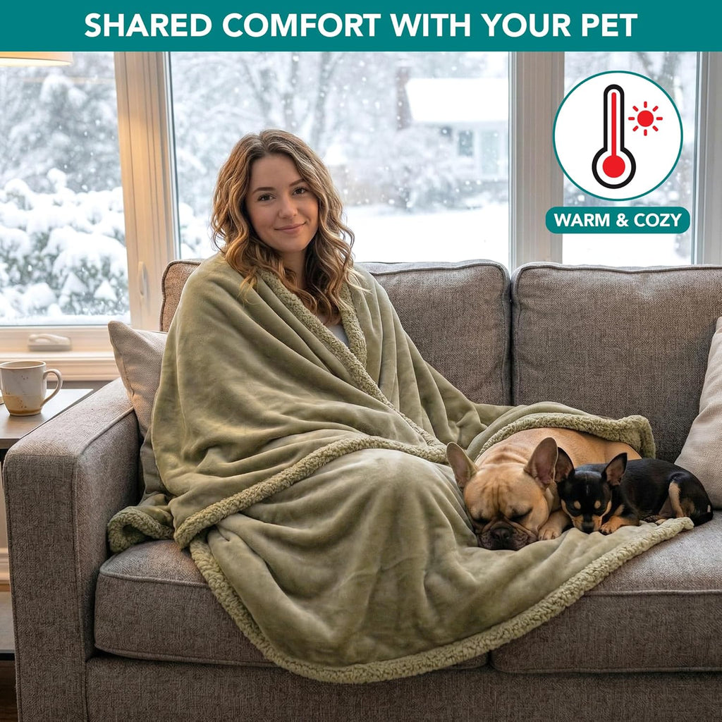 Waterproof Dog Blanket for Couch, Large 60X40, Pee Proof Sherpa Fleece Reversible Pet Throw, Furniture Protector for Bed Sofa Kennel, Soft Washable Cover for Medium Dogs Cats, Taupe Sherpa