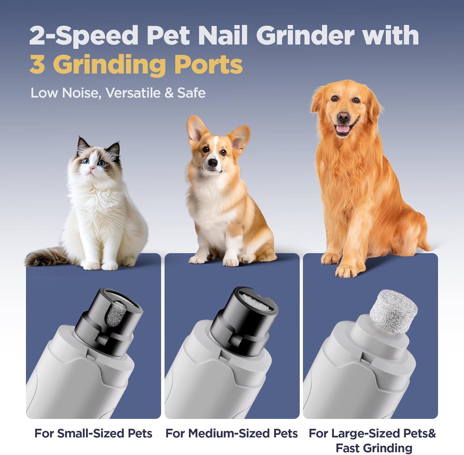 Dog Nail Grinder Upgraded - Professional 2-Speed Super Quiet and Low Vibration Electric Pet Nail Grinder with LED Lights - Painless Paws Grooming & Smoothing for Small to Large Dogs