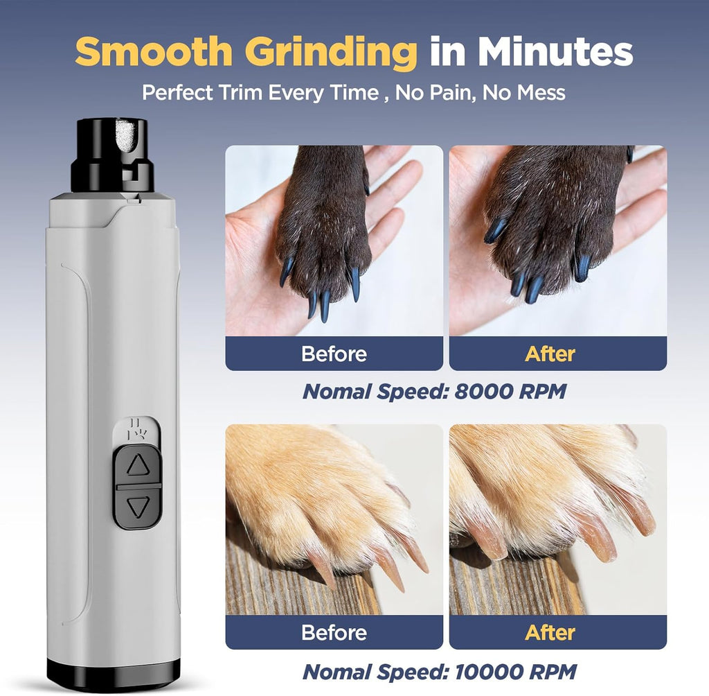 Dog Nail Grinder Upgraded - Professional 2-Speed Super Quiet and Low Vibration Electric Pet Nail Grinder with LED Lights - Painless Paws Grooming & Smoothing for Small to Large Dogs